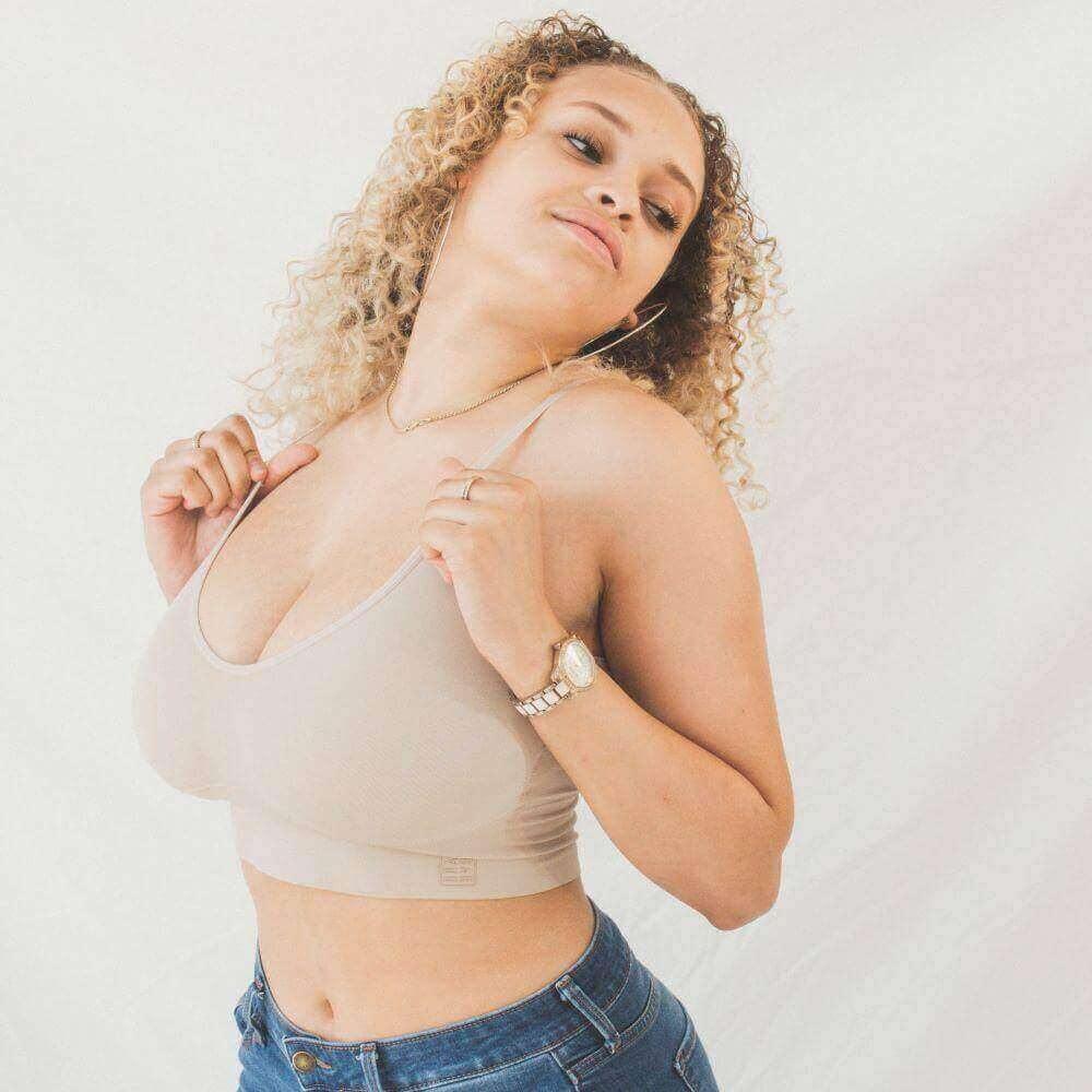 EVERYDAY LONGLINE CAMI BRA Top Bralette for teen girls and women, fits AA to DDD cup sizes. Comfort, style, and support tan