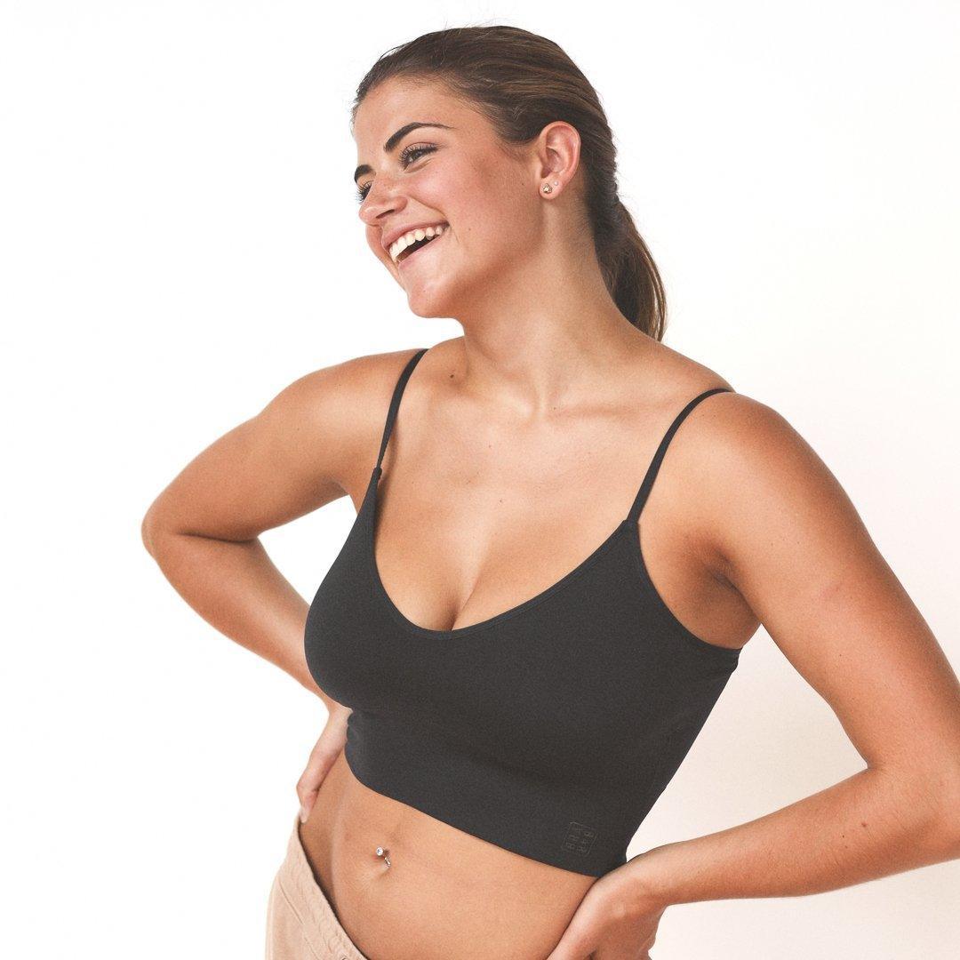 EVERYDAY LONGLINE CAMI BRA Top Bralette for teen girls and women, fits AA to DDD cup sizes. Comfort, style, and support Black