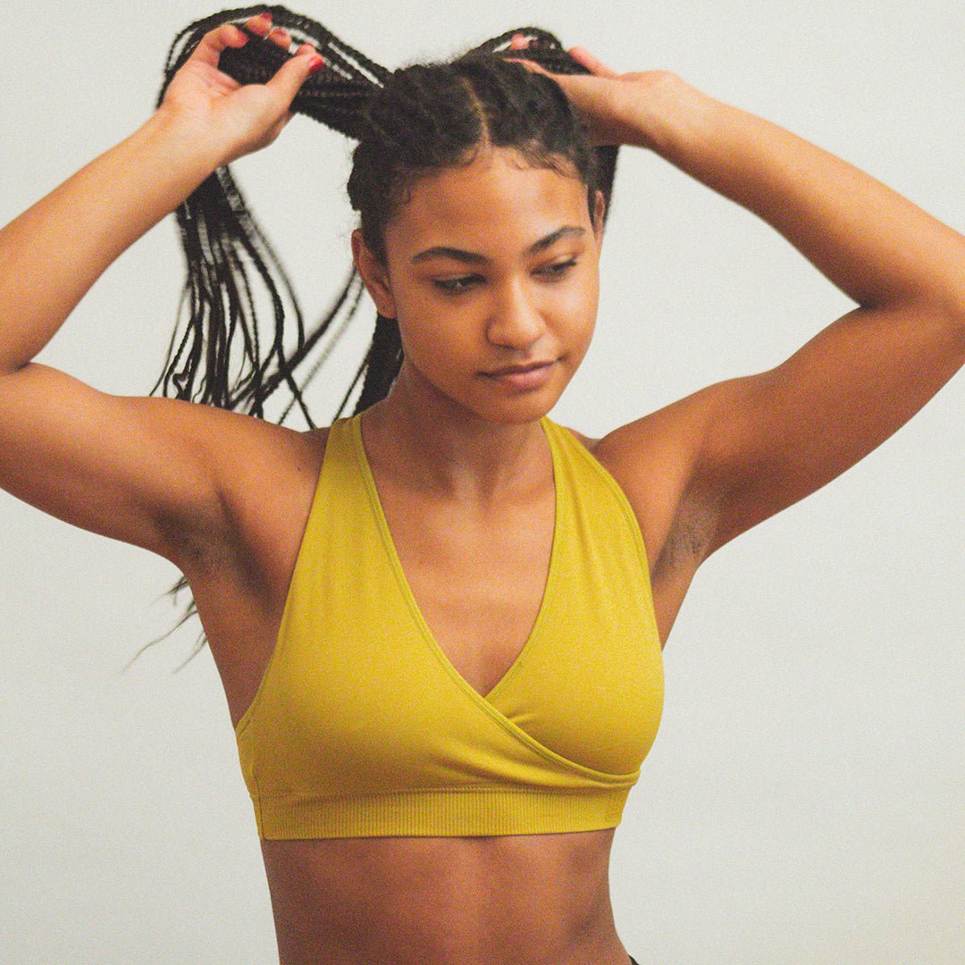 HUG STRAPPY HALTER BRA, BRABAR, SPORTS BRA. Bras for Tween and Teenage Girls. Teenager Bralettes Sports Bra, fits DDD Yellow