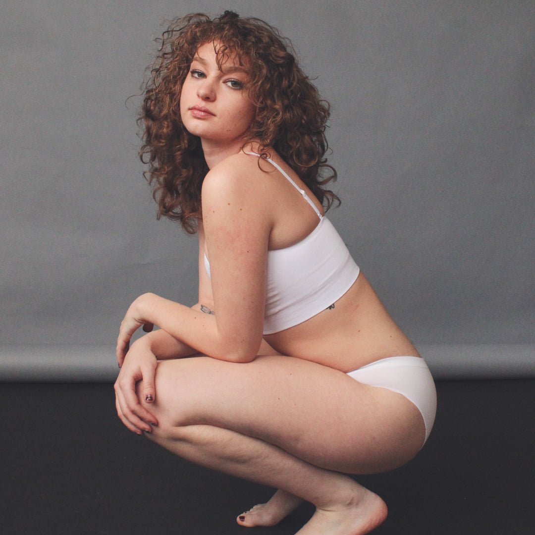 SOFT CROP BRALETTE by BRABAR. This super soft crop top bra fits sizes A-DDD, ideal for teens and women. Multi-way Bra, White