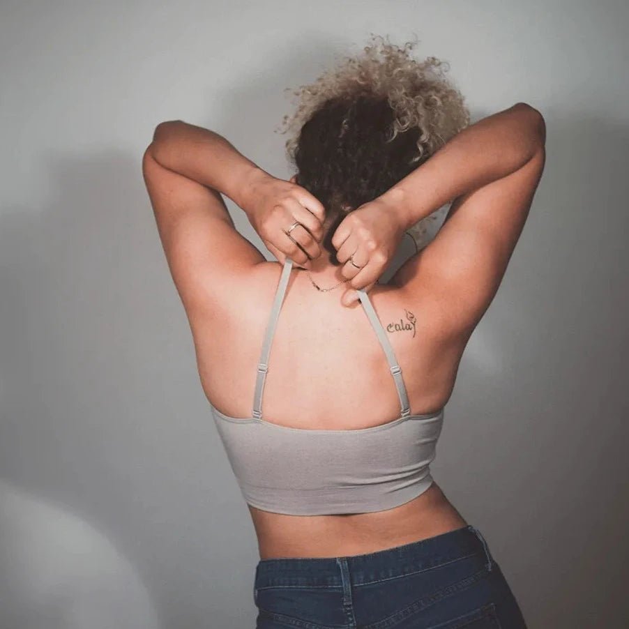 SOFT CROP BRALETTE by BRABAR. This super soft crop top bra fits sizes A-DDD, ideal for teens and women. Multi-way Bra, grey