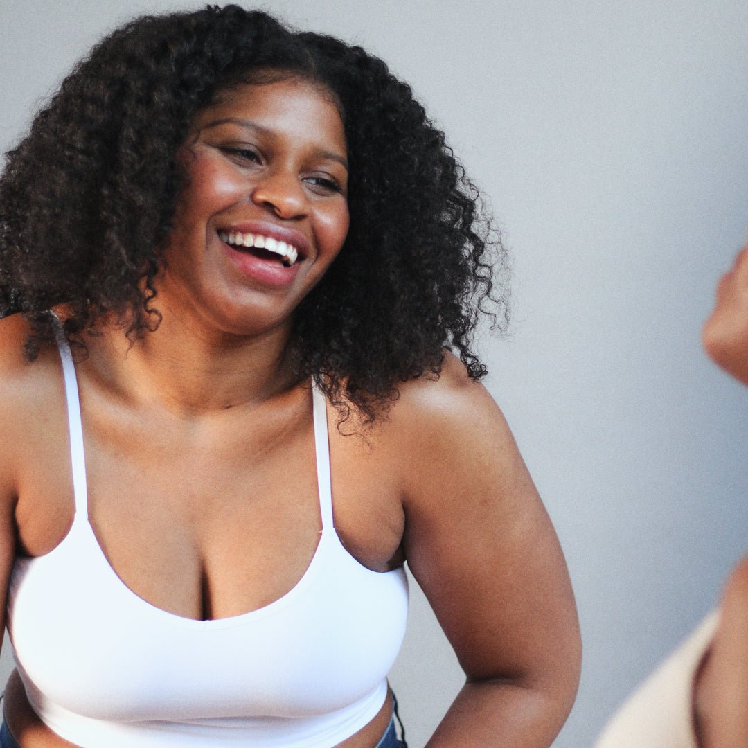 SOFT CROP BRALETTE by BRABAR. This super soft crop top bra fits sizes A-DDD, ideal for teens and women. Multi-way Bra, white