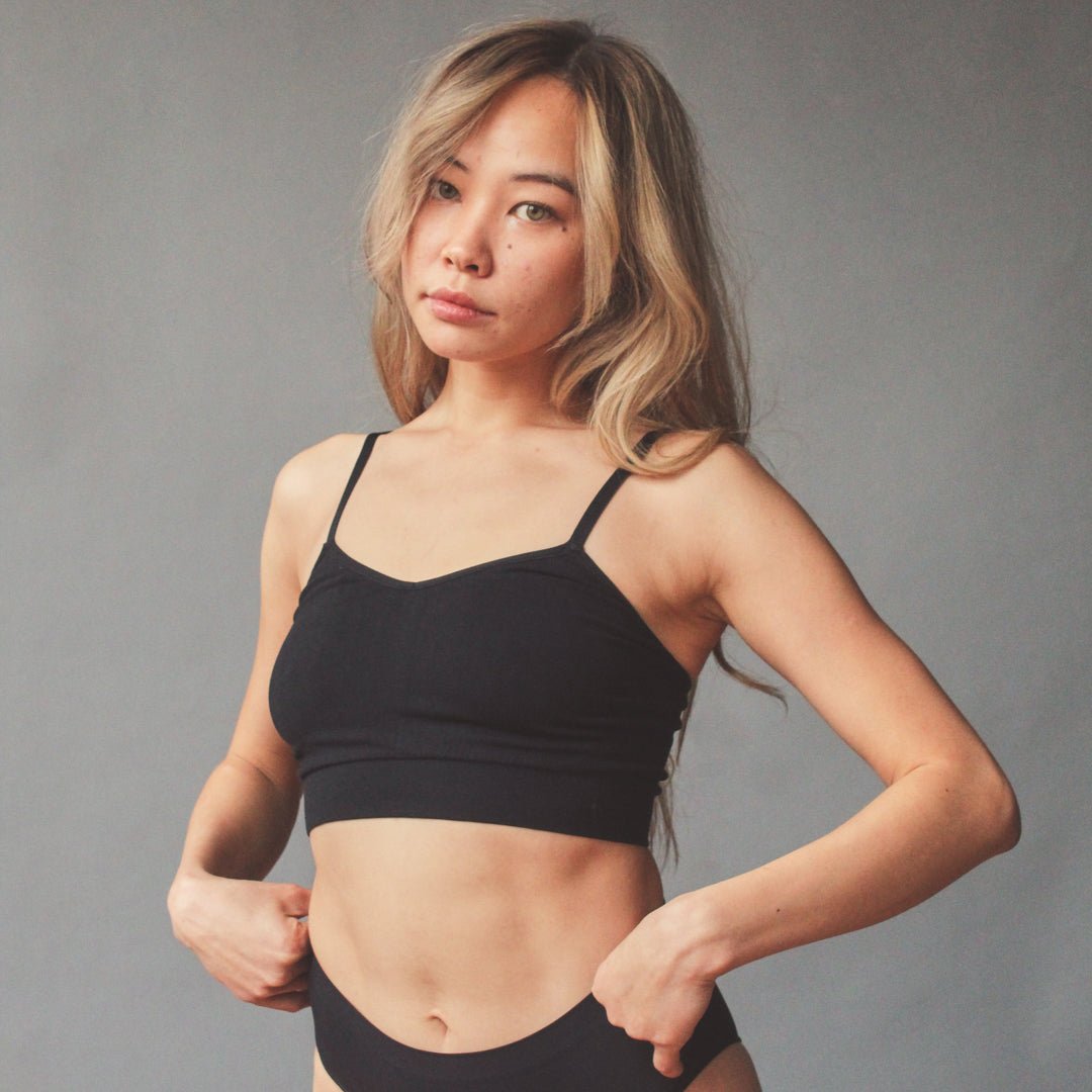 SOFT CROP BRALETTE by BRABAR. This super soft crop top bra fits sizes A-DDD, ideal for teens and women. Multi-way Bra, Black