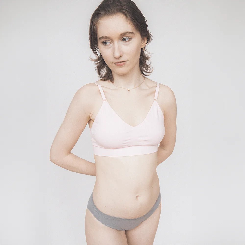 SOFT DAY BRA with BACK CLOSURE BRABAR. Super soft, supportive, wireless bra fits C, D, DD/E, DDD/F cup size teen girl white