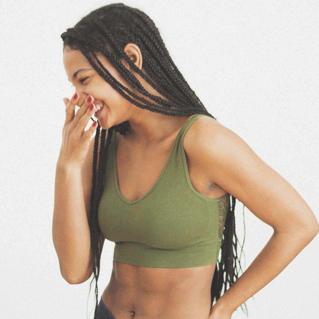 SOFT V LACE CROP BRALETTE by BRABAR. Reversible lace back bra top fits A, B, C, D, DD/E, DDD/F cup sizes. Best bralettes